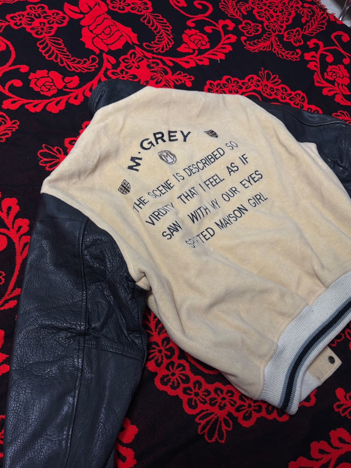 Leather ivory varsity jacket 상품이미지3