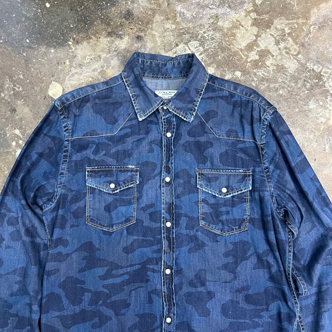 M) ZARA 자라 카모플라쥬 데님셔츠 청남방 상품이미지2