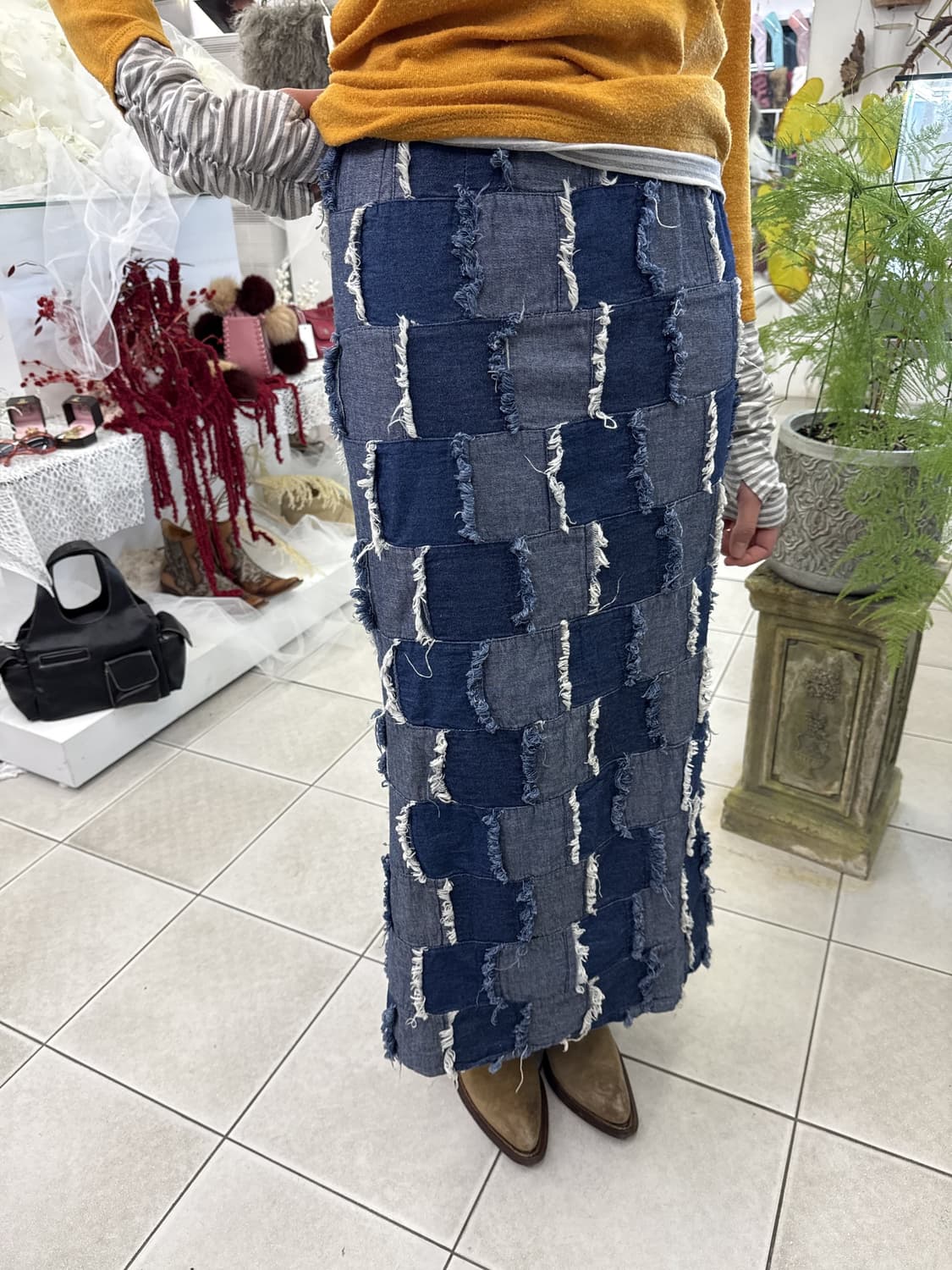 patchwork denim maxi skirt 상품이미지2