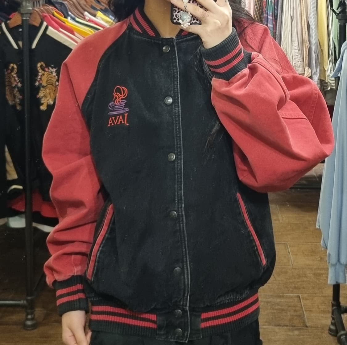 [Hi] vtg 빈티지 데님 바시티 자켓 레드 상품이미지1