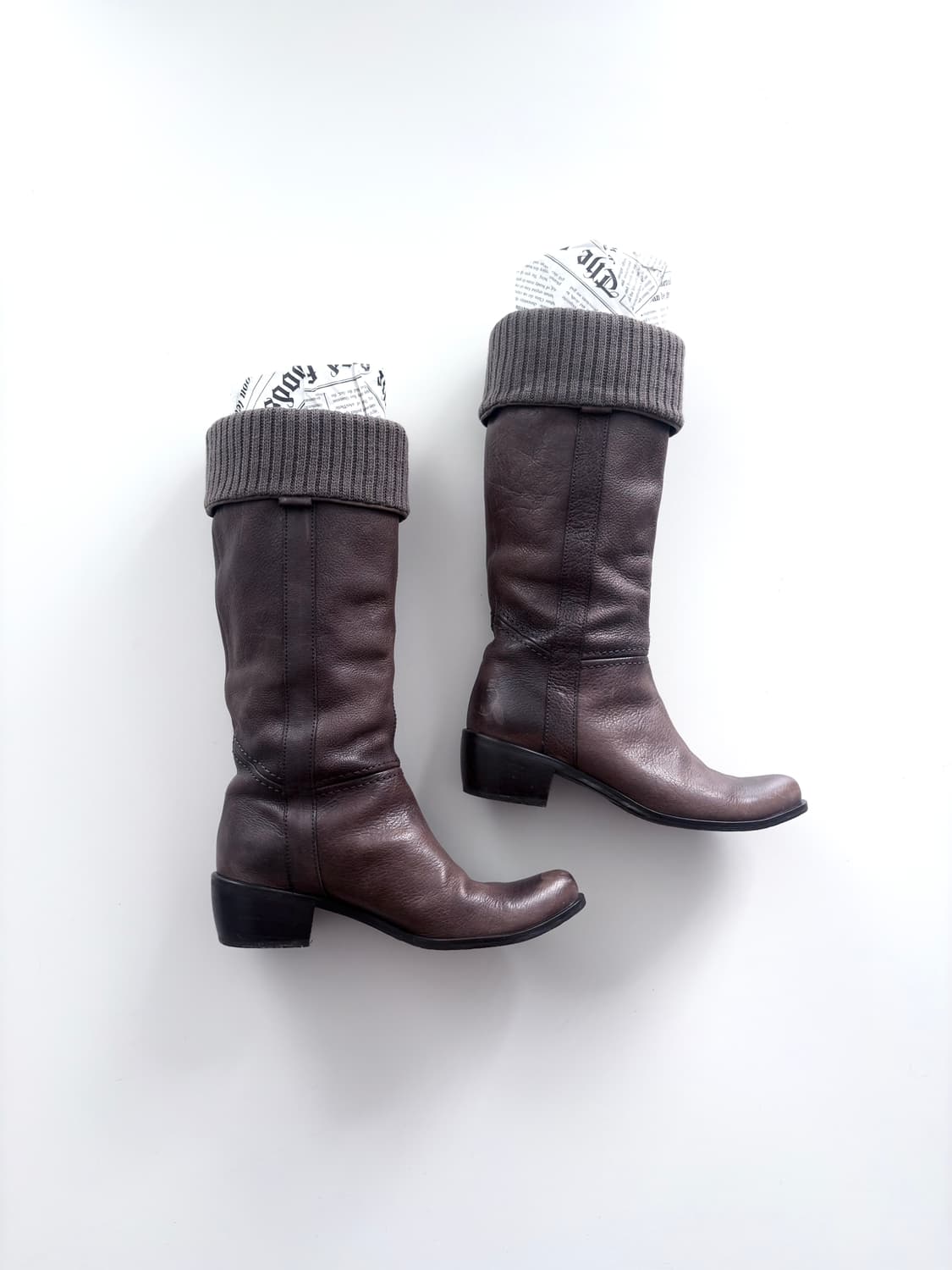 빈티지 라보키고시 니트 디테일 리얼레더 부츠 상품이미지2