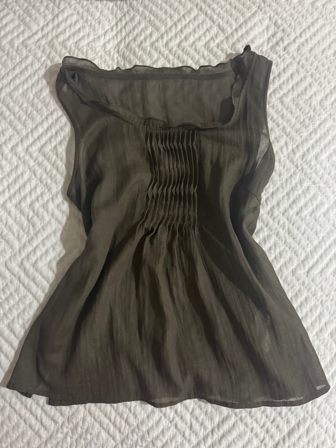 빈티지 카키 시스루 슬리브리스 상품이미지1