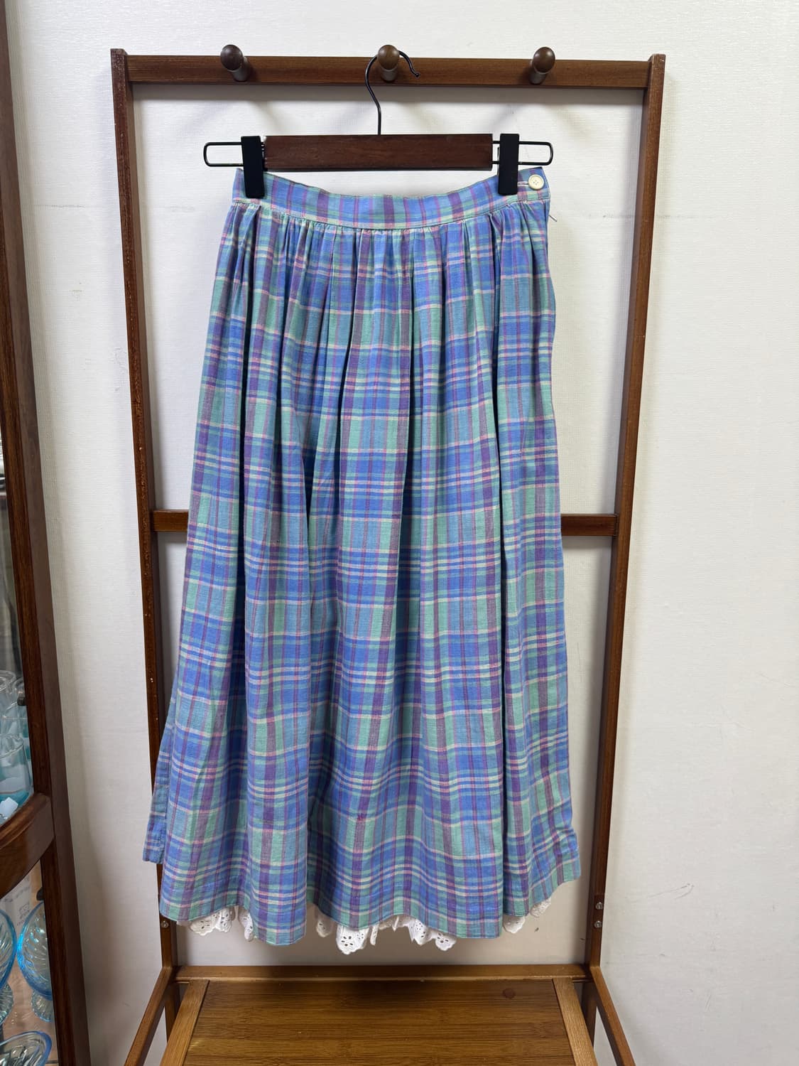 체크 레이스 레이어드 스커트 상품이미지1