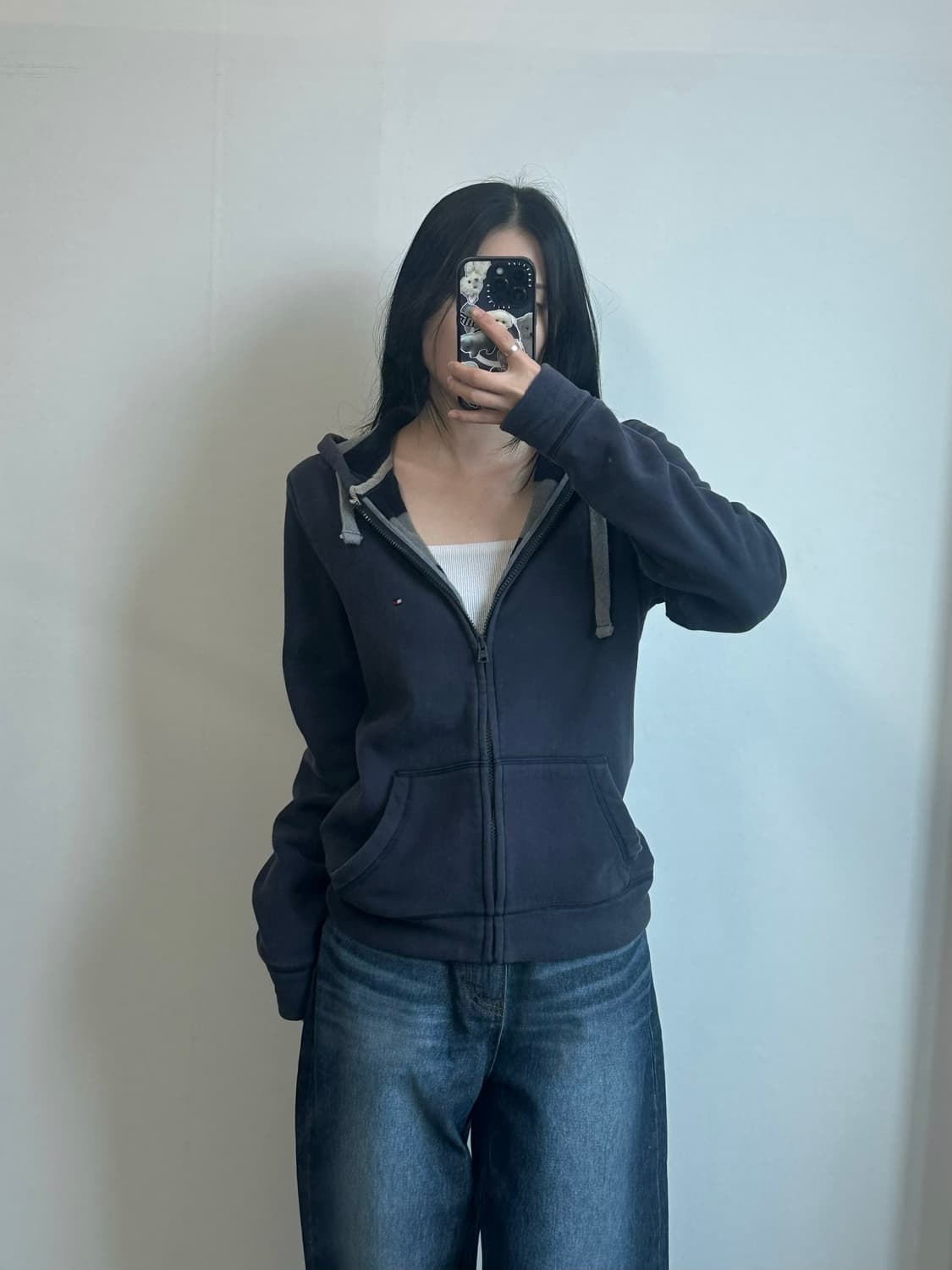 타미힐피거 자수로고 네이비 후드집업 상품이미지1