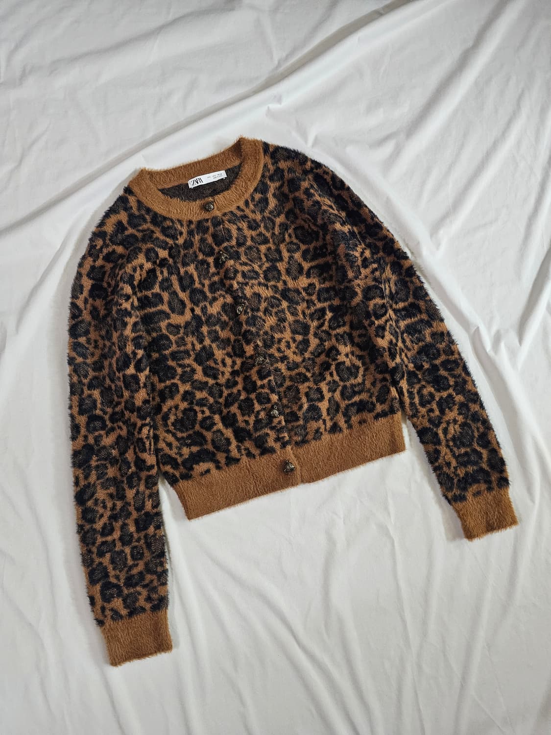[L] ZARA 자라 애니멀 레오파드 호피 자카드 니트 가디건 상품이미지7