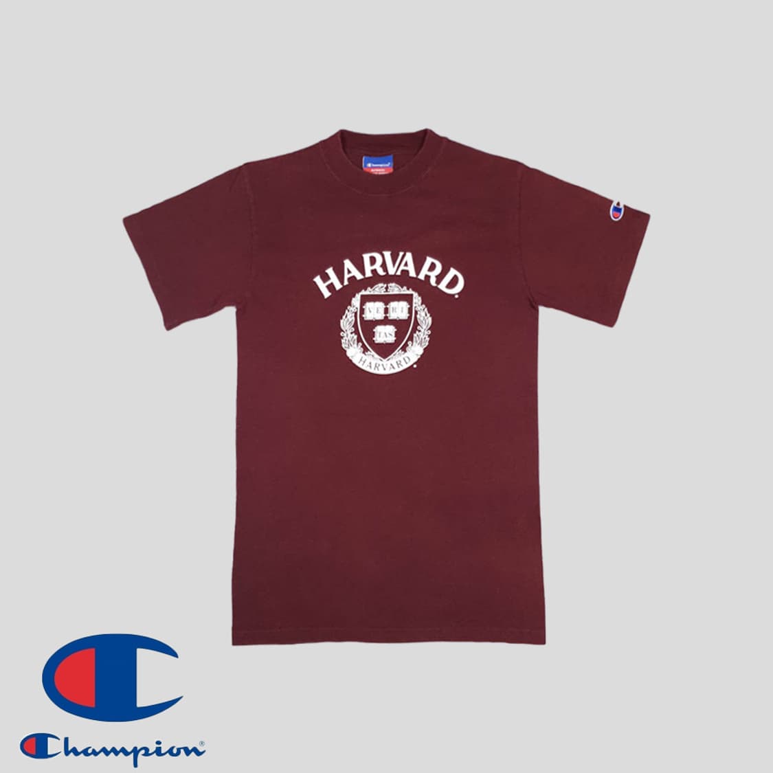 챔피온 버건디 하버드 VERITAS 프린팅 반팔 티셔츠 상품이미지1