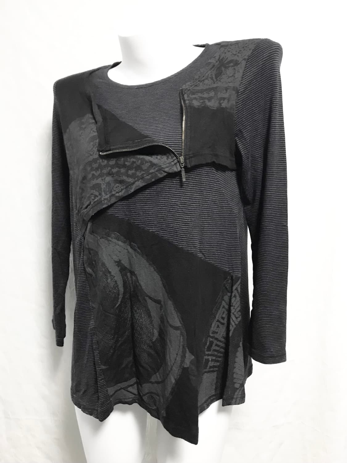 빈티지 00s 펑크 지퍼 디테일 레이어드 스트라이프 롱슬리브 탑 상품이미지2