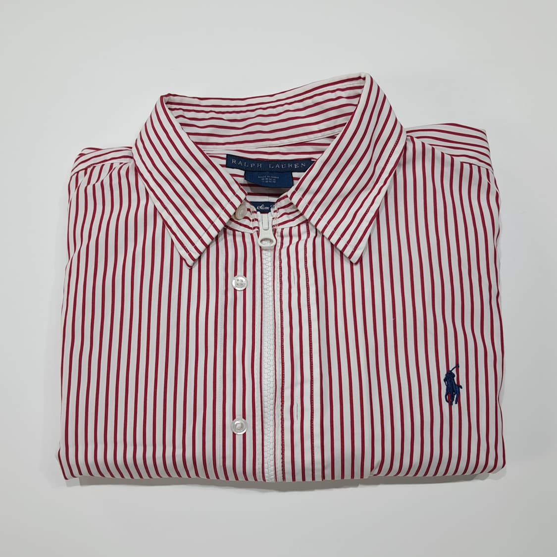 CL793 FREE 폴로 레드 스트라이프 리메이크 크롭 집업 셔츠 상품이미지6