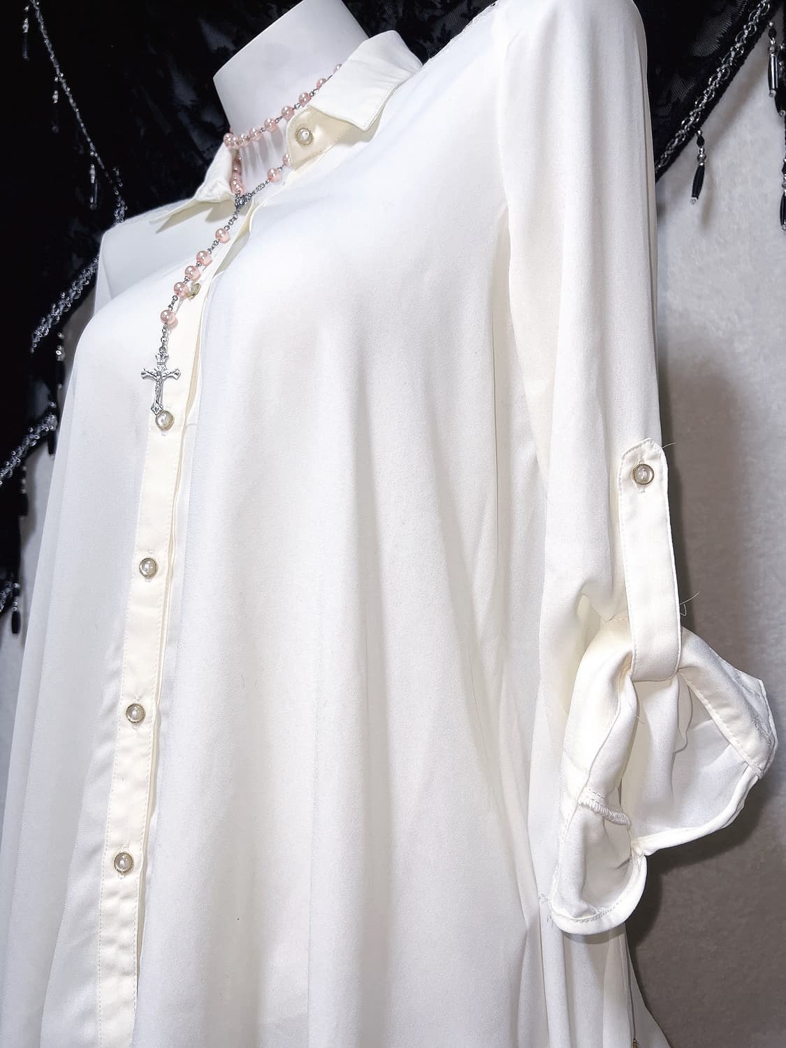 잉그니 로맨틱갸루 로걀 아이보리 레이스 시스루 블라우스 셔츠 양산형 핀터 상품이미지4