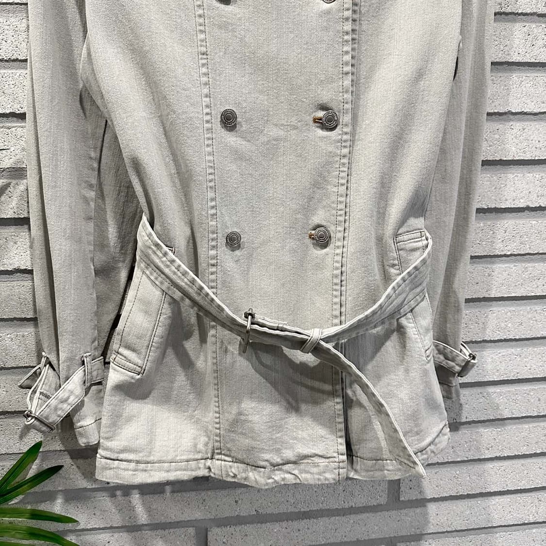 JPN VINTAGE 코튼 숏 트렌치 자켓 더블 버튼 벨트 디테일 그레이 상품이미지4