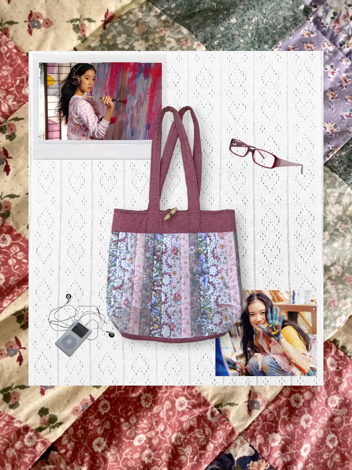 빈티지 플라워 패턴 퀼트 패딩백 상품이미지1