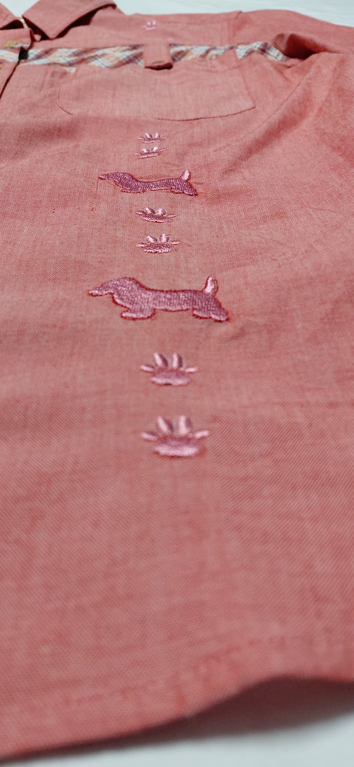 [L] POSSET POT 빈티지 닥스훈트 자수 & 체크 배색 반팔 셔츠 상품이미지9