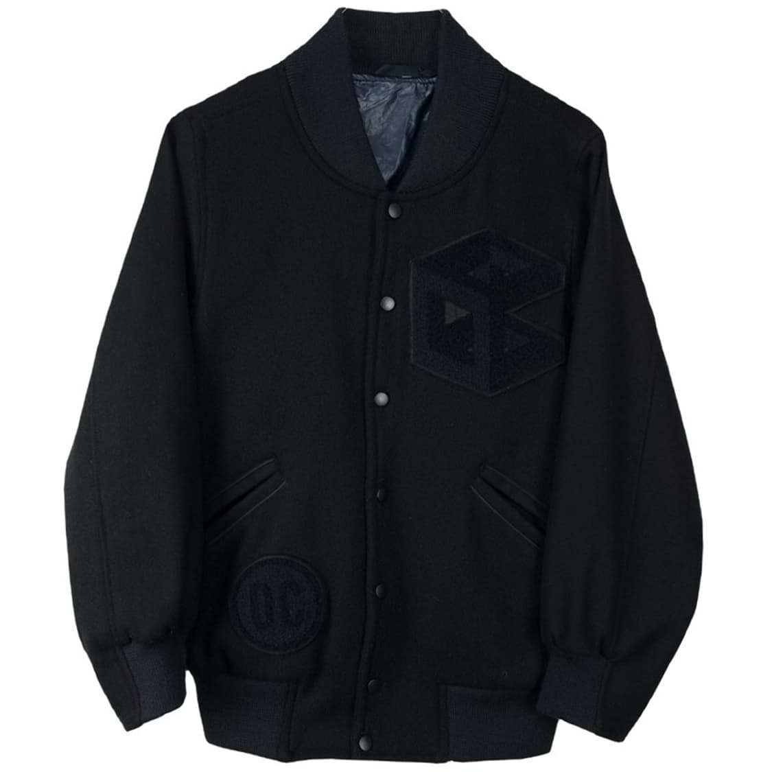 [오프닝세레머니] 자수 패치 울 모직 바시티 자켓 블랙 P01314 상품이미지2