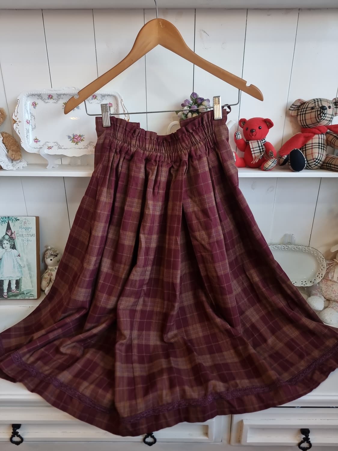 axes femme(엑시즈팜) 와인체크 레이스 롱스커트 상품이미지6