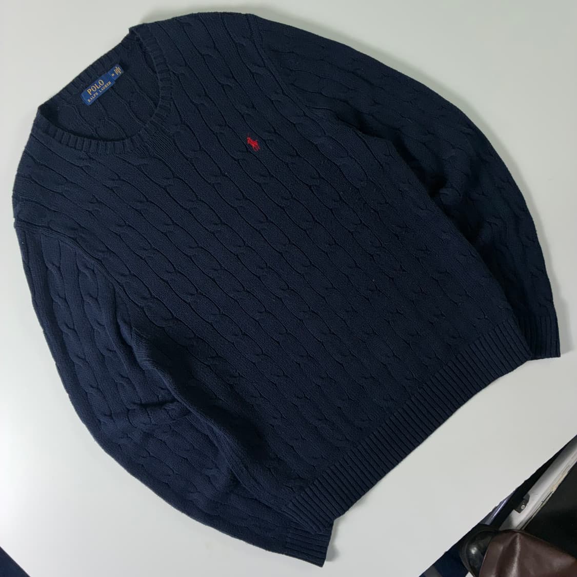 Polo  폴로 랄프로렌 자수 코튼 네이비 꽈배기 니트  상품이미지2