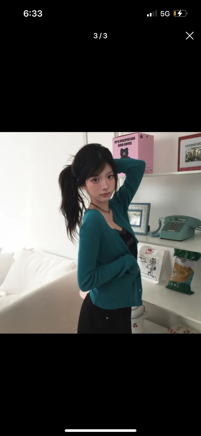 모디무드 펀칭포켓가디건 틸블루 상품이미지3