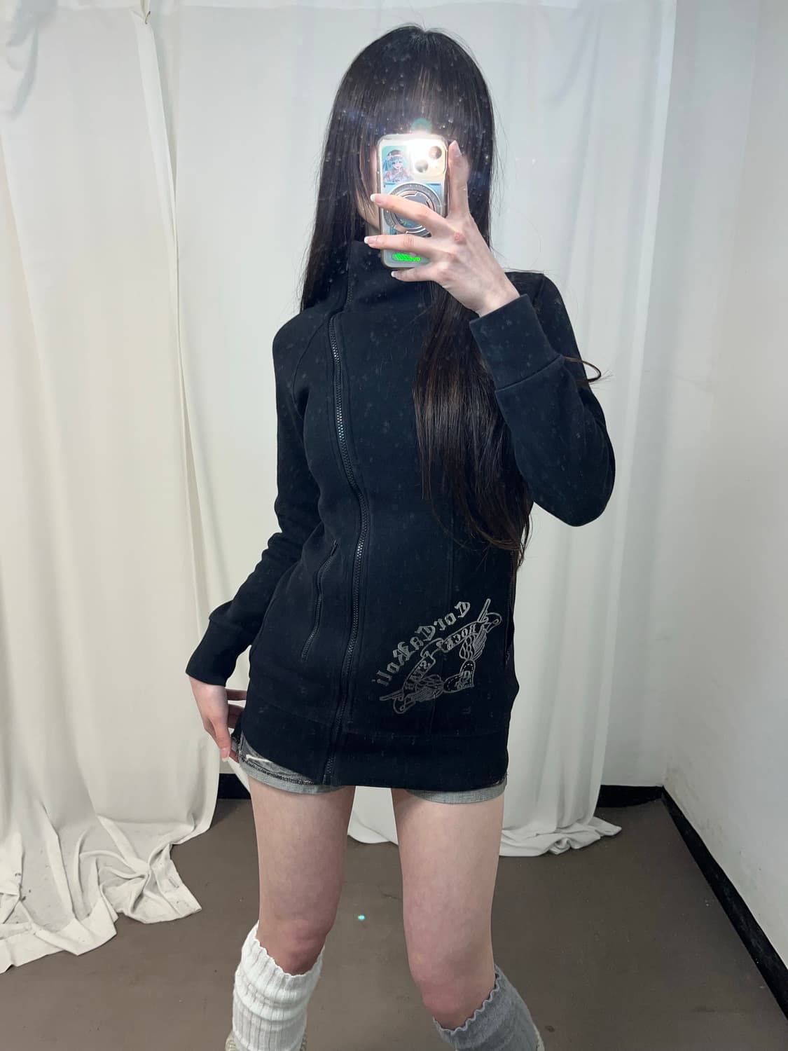 펑크 프린팅 사선 집업 상품이미지6