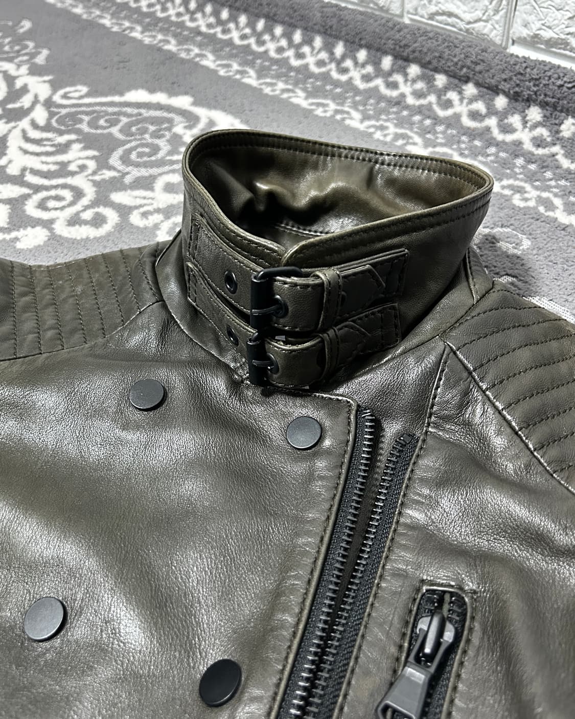 더블 버튼 레더 자켓 상품이미지3