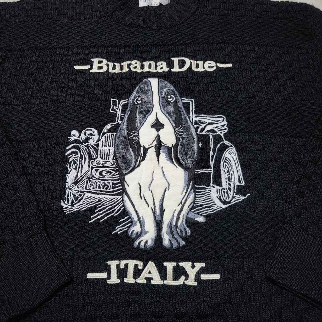 (m) 90s vtg Burana Due 바셋하운드 인타르시아 빈티지니트 상품이미지3