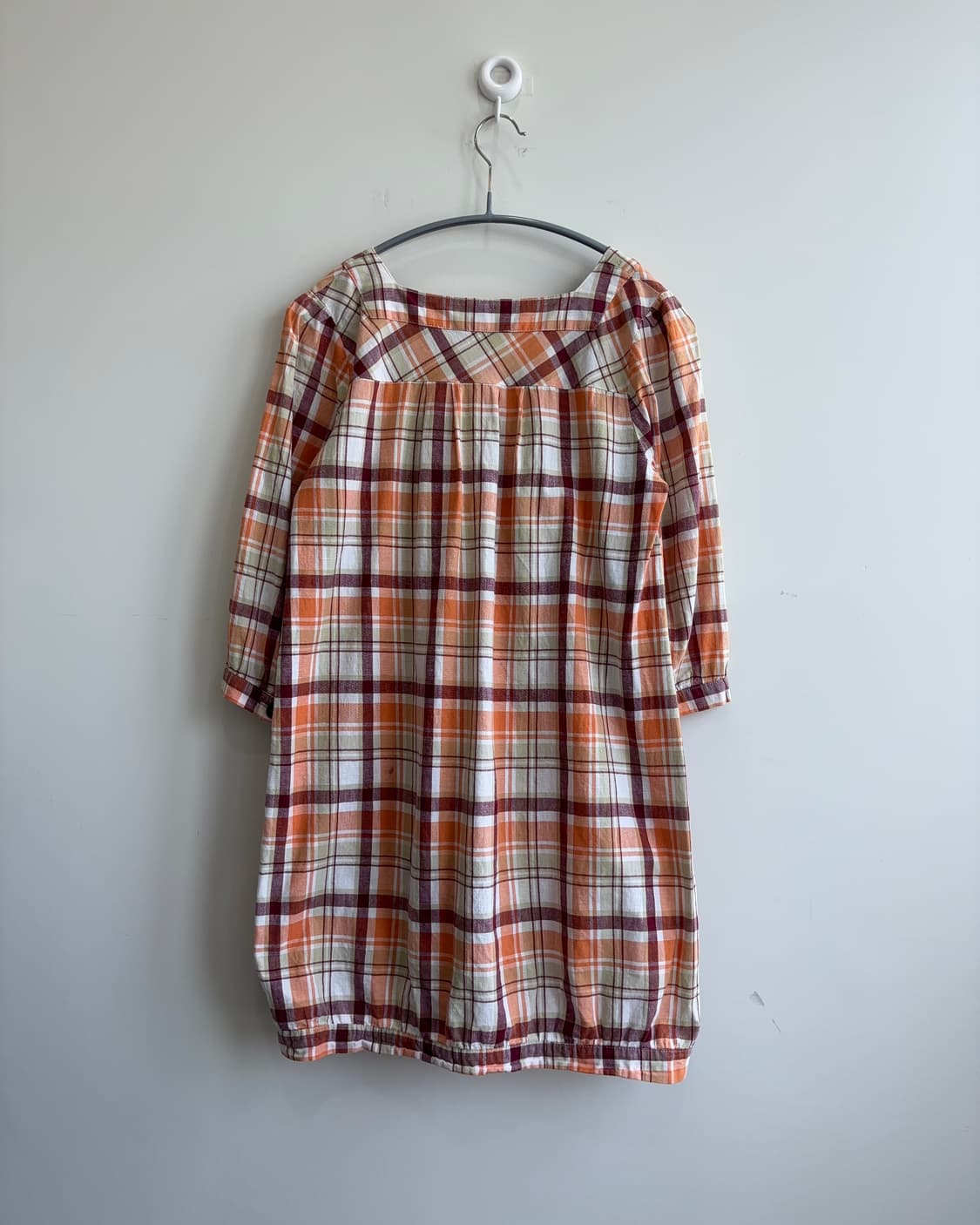 오렌지 체크 너드 벌룬 롱 블라우스 상품이미지4