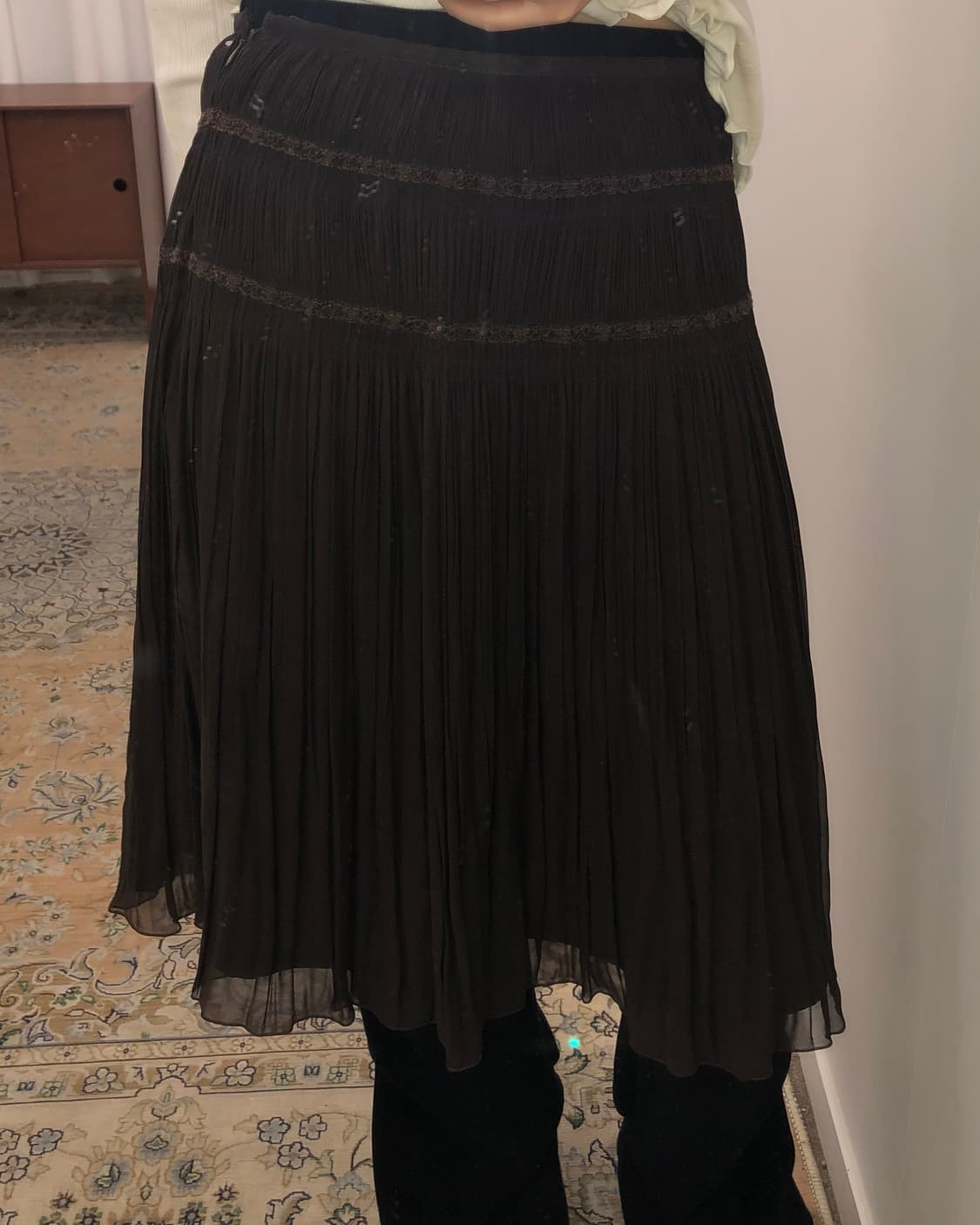 브라운 플리츠 미디 스커트 상품이미지5