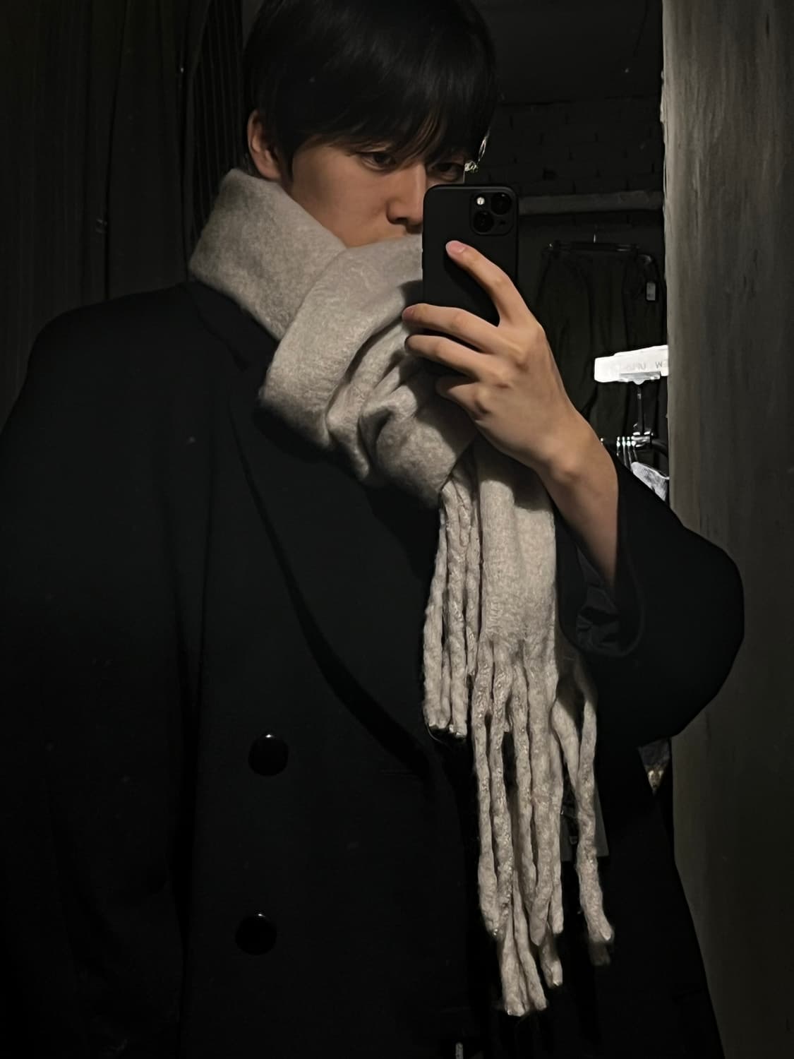 빈티지 라이트그레이 심플 볼드 테슬 롱 머플러 목도리 상품이미지2