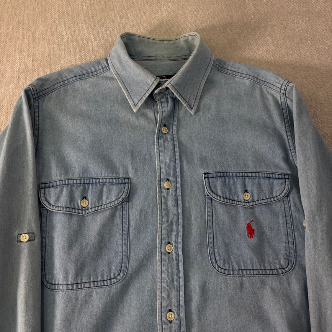 95 폴로랄프로렌 90s 성조기 포니 데님 셔츠 상품이미지3