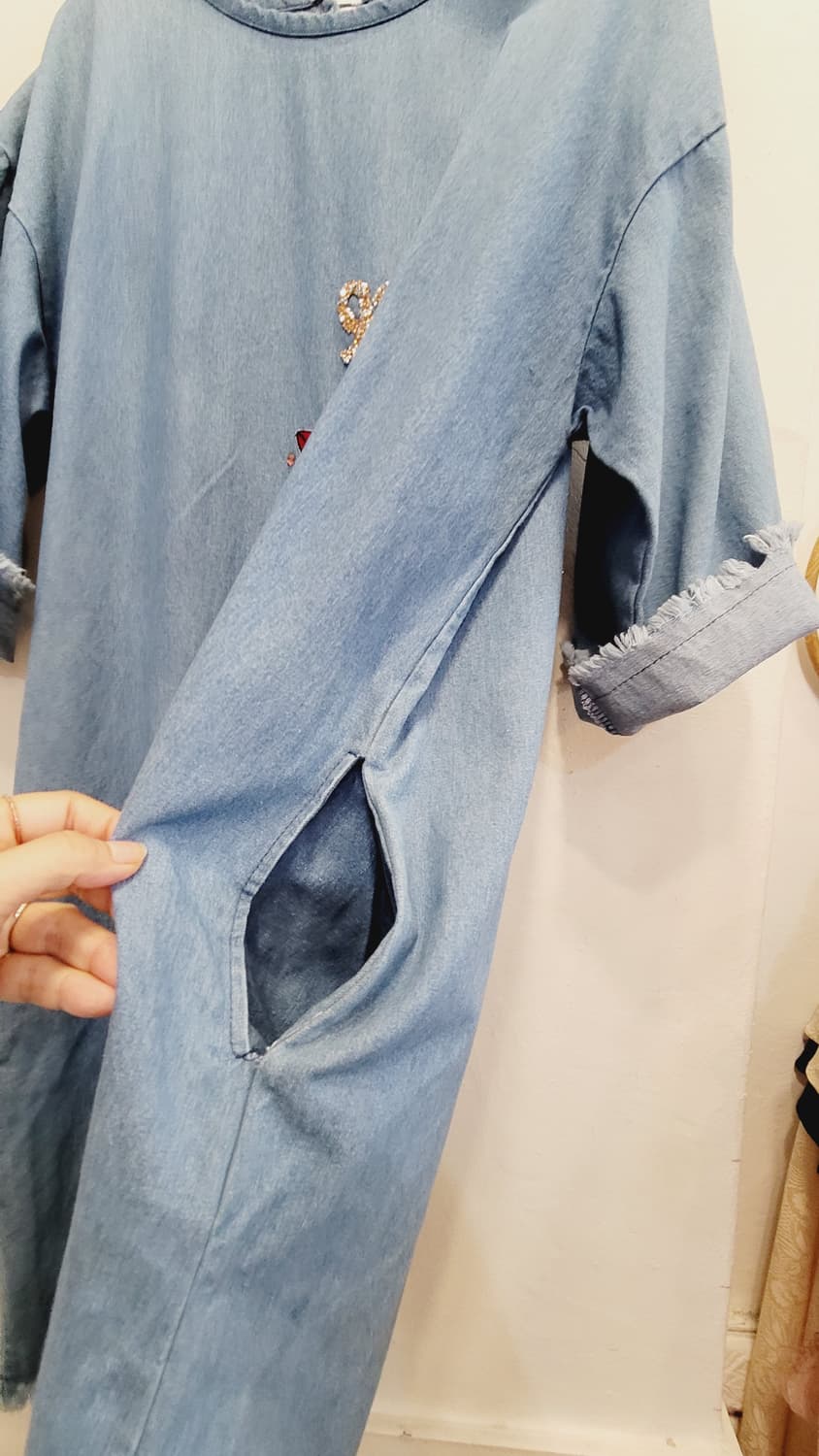 자수와팬 데님 원피스 상품이미지3