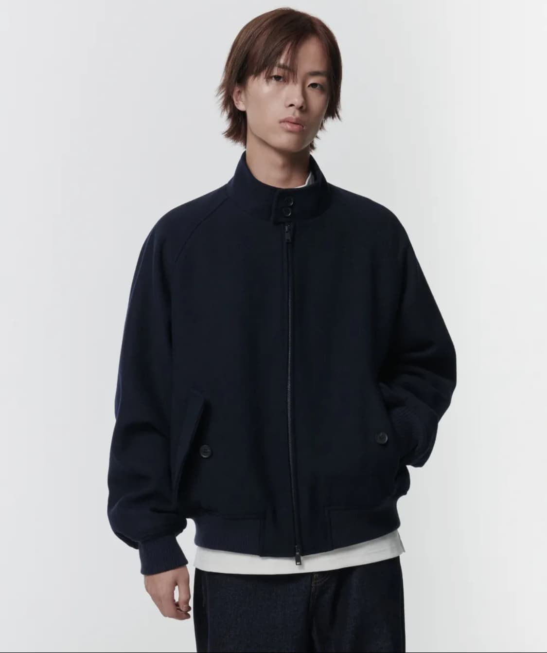 무탠다드 울 블렌드 해링턴 재킷 네이비 상품이미지1