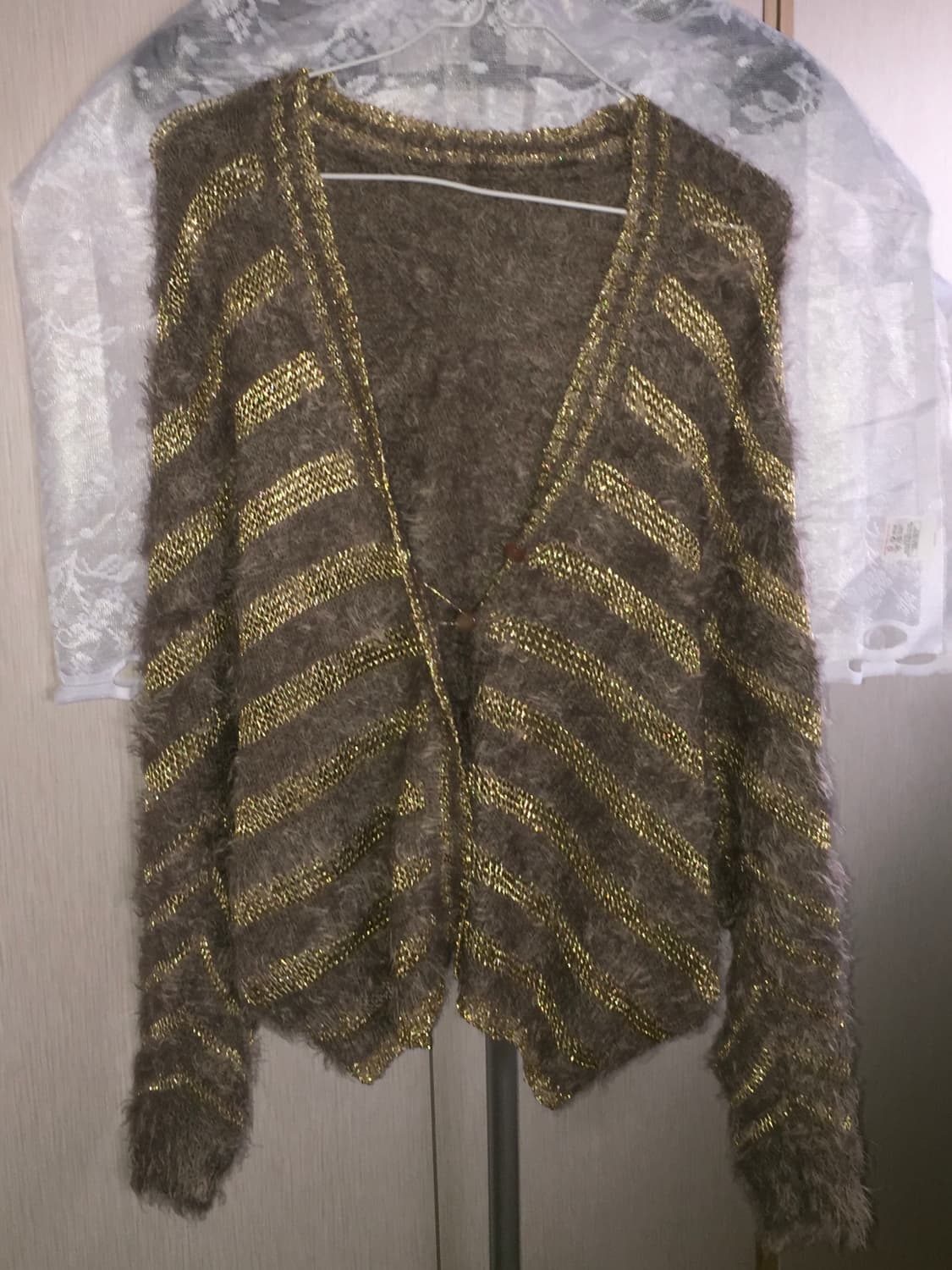 갸루무드 골드포인트 브라운 퍼 가디건 상품이미지2