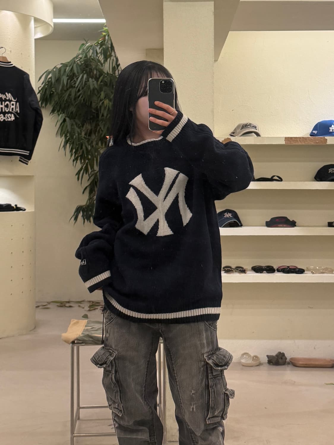 New Era NY 로고 니트 스웨터 네이비 U237 상품이미지1