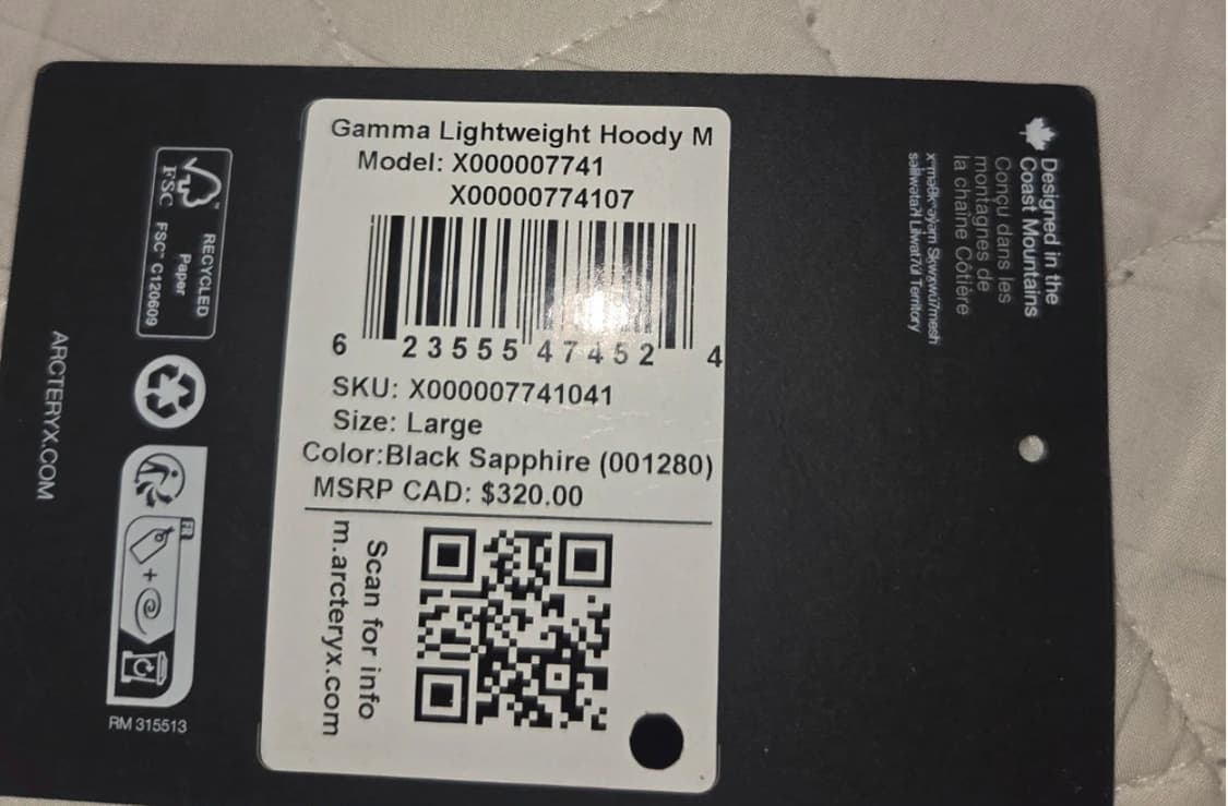 9/9일 구매 아크테릭스 감마 라이트웨이트 L 사이즈 블랙 사파이어  상 상품이미지2