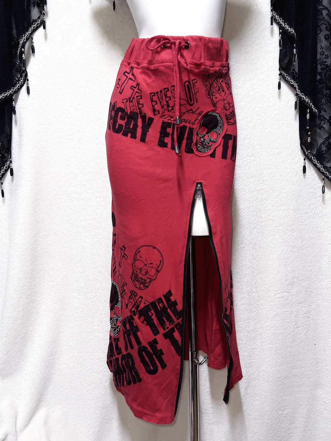 고스트오브할렘 y2k 와투케 고스펑크 스컬 프린팅 지퍼 맥시 롱스커트 상품이미지1