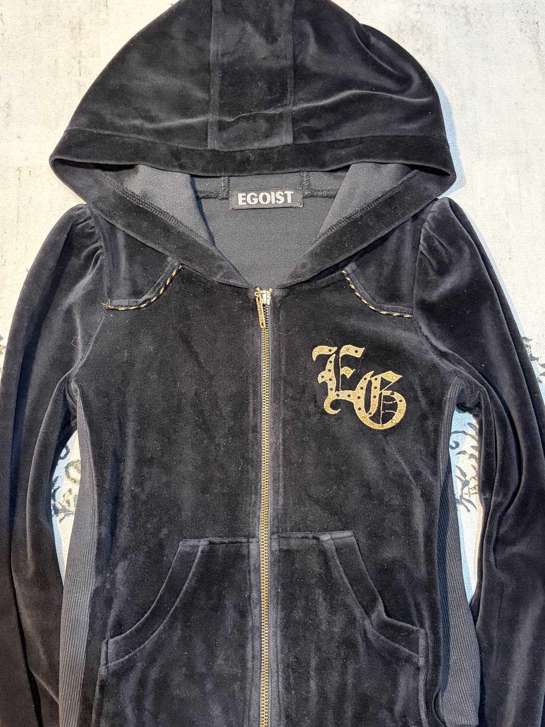 EGOIST Velvet gold crop hoodie-zip up 상품이미지9