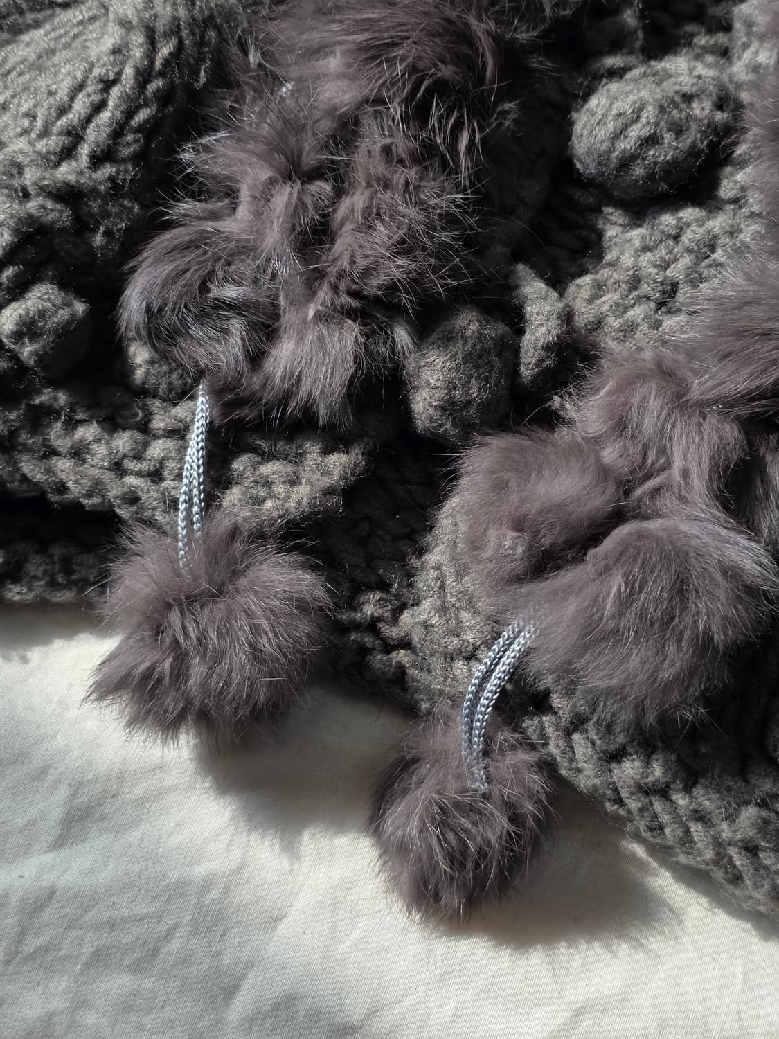 갸루 폼폼 퍼 후드 니트 빈티지 베스트 상품이미지5