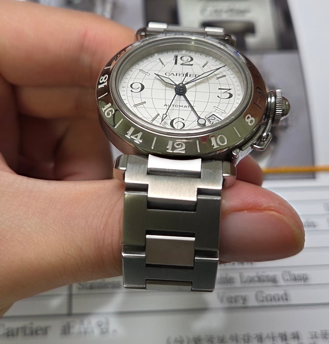 레어] 까르띠에 파샤 GMT 지구본다이얼 실버판 36mm 브레이슬릿 ve 상품이미지10