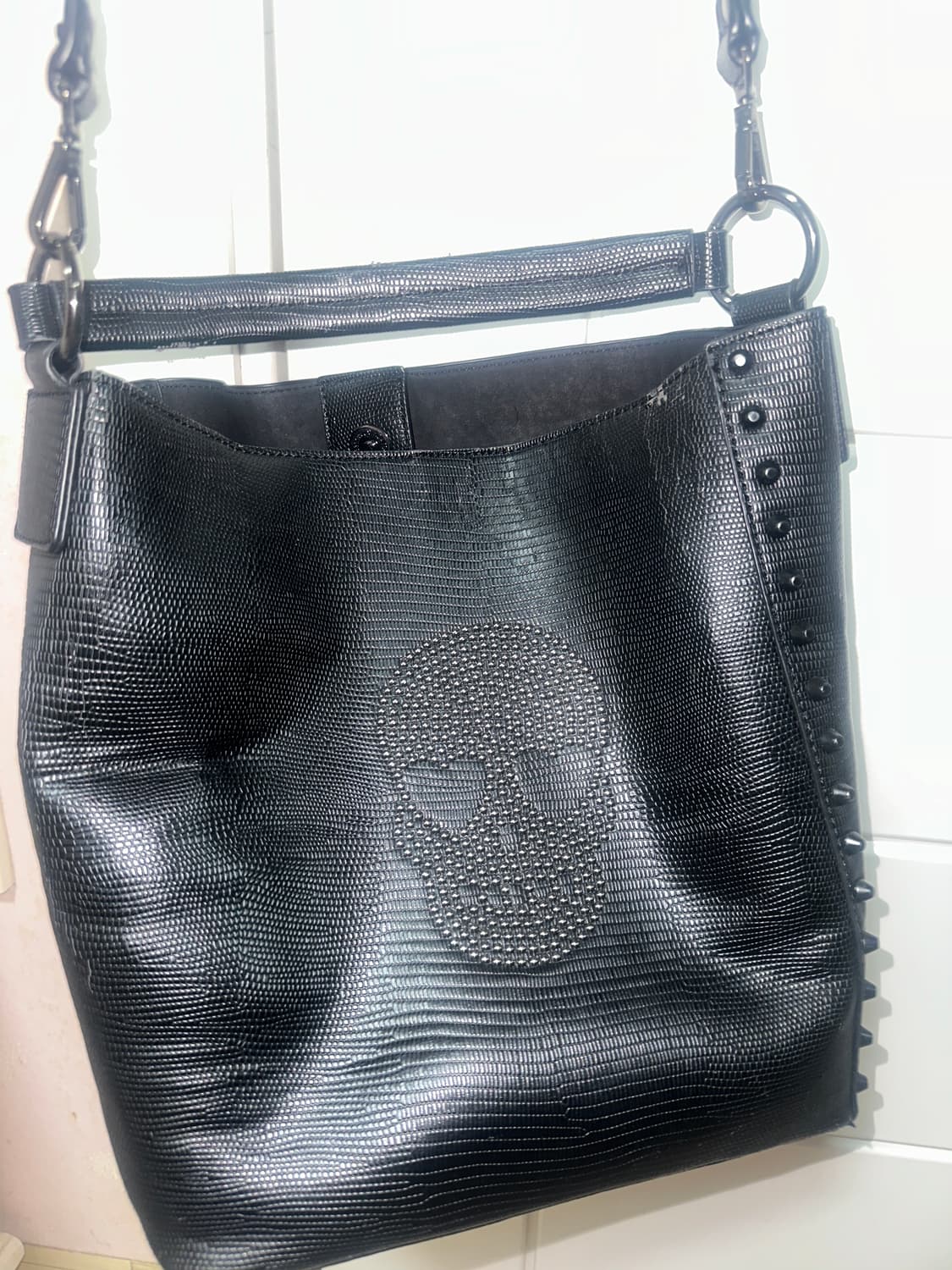 에고이스트 가죽 펑크 고딕 고스 스컬 해골 큐빅 숄더백 상품이미지2