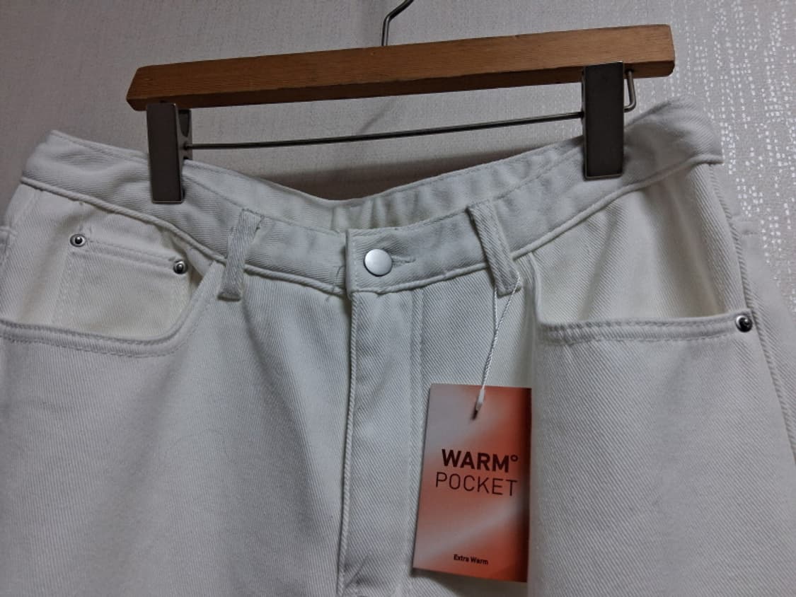 와이드 화이트 데님기모 팬츠 3단밑단 조절 미착용새옷상태 32에서34  상품이미지3