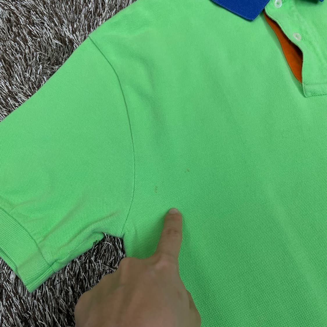 폴로 랄프로렌 라임그린 블루카라 클래식핏 반팔 카라티 M 상품이미지5