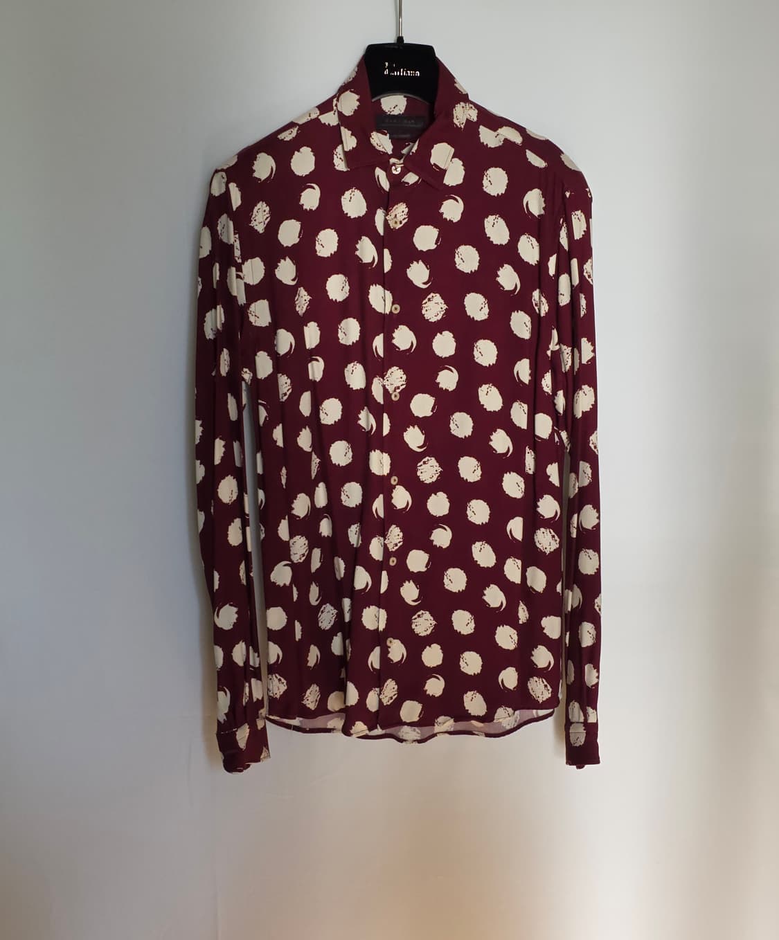 [s] ZARA 자라 폴카닷 도트 패턴 버건디 비스코스 셔츠 상품이미지1