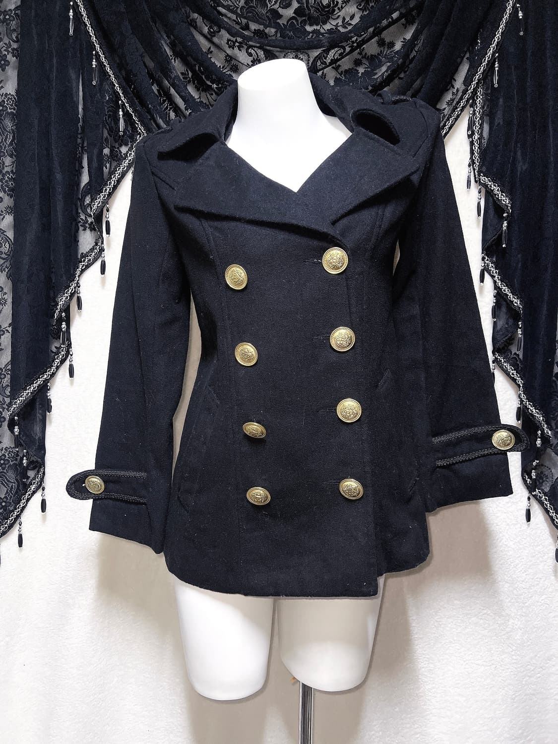 로맨틱고딕 로걀 오네갸루 블랙 금장 버튼 더블 코트 자켓 고스로리 펑크 상품이미지1