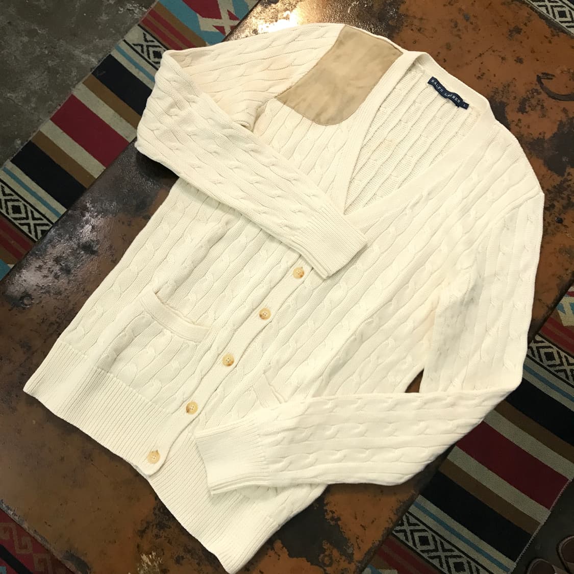 폴로랄프로렌 아이보리 스웨이드 패치 코튼 가디건 여성 55 66  상품이미지2