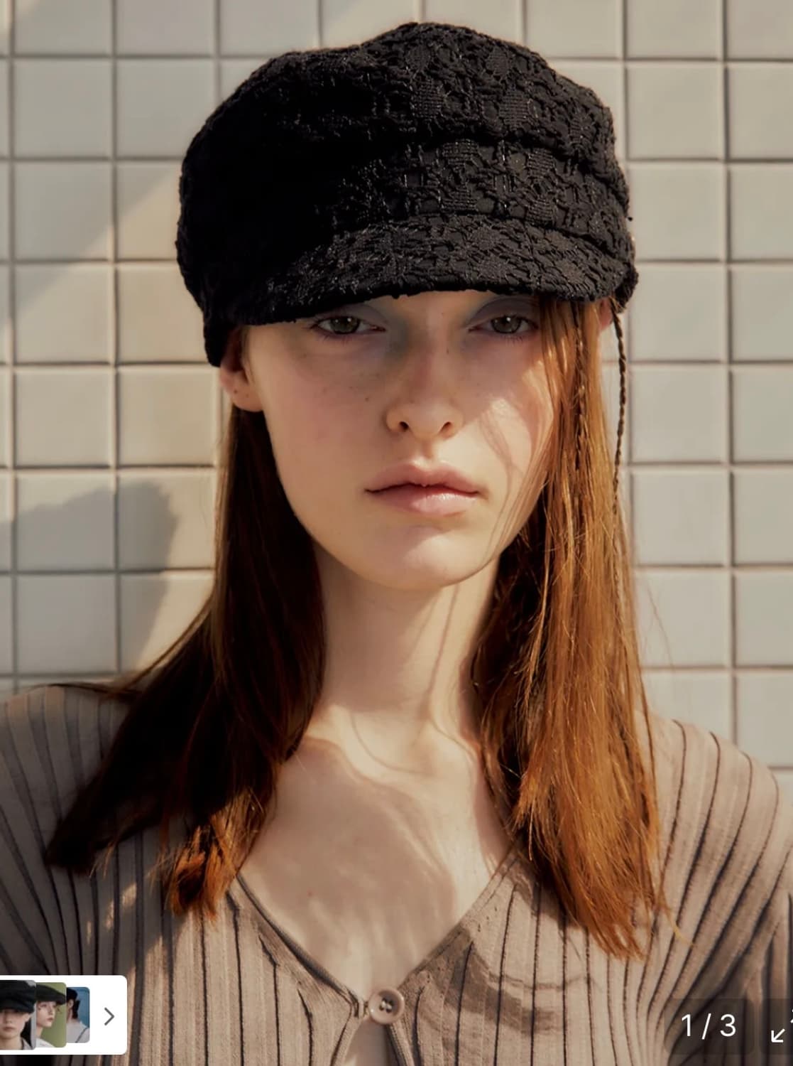 CROCHET NOUVELLE MARGOT HAT IN BLACK헌팅캡 상품이미지1