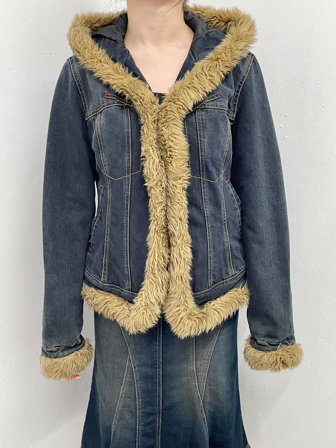 마리떼 프랑소와 저버 스티치 퍼 트리밍 데님 자켓*레어 상품이미지3