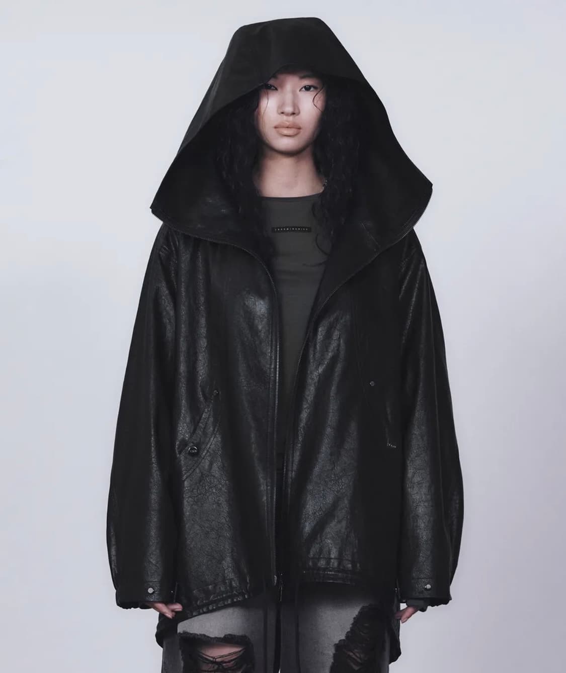 트리밍버드 오버핏 후드 레더 점퍼 상품이미지1