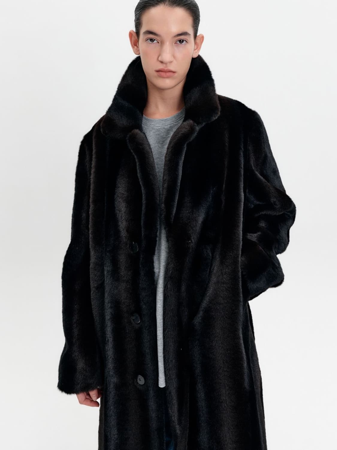 FACE NONE 페이스넌 블랙 퍼 코트 (급처) 상품이미지1