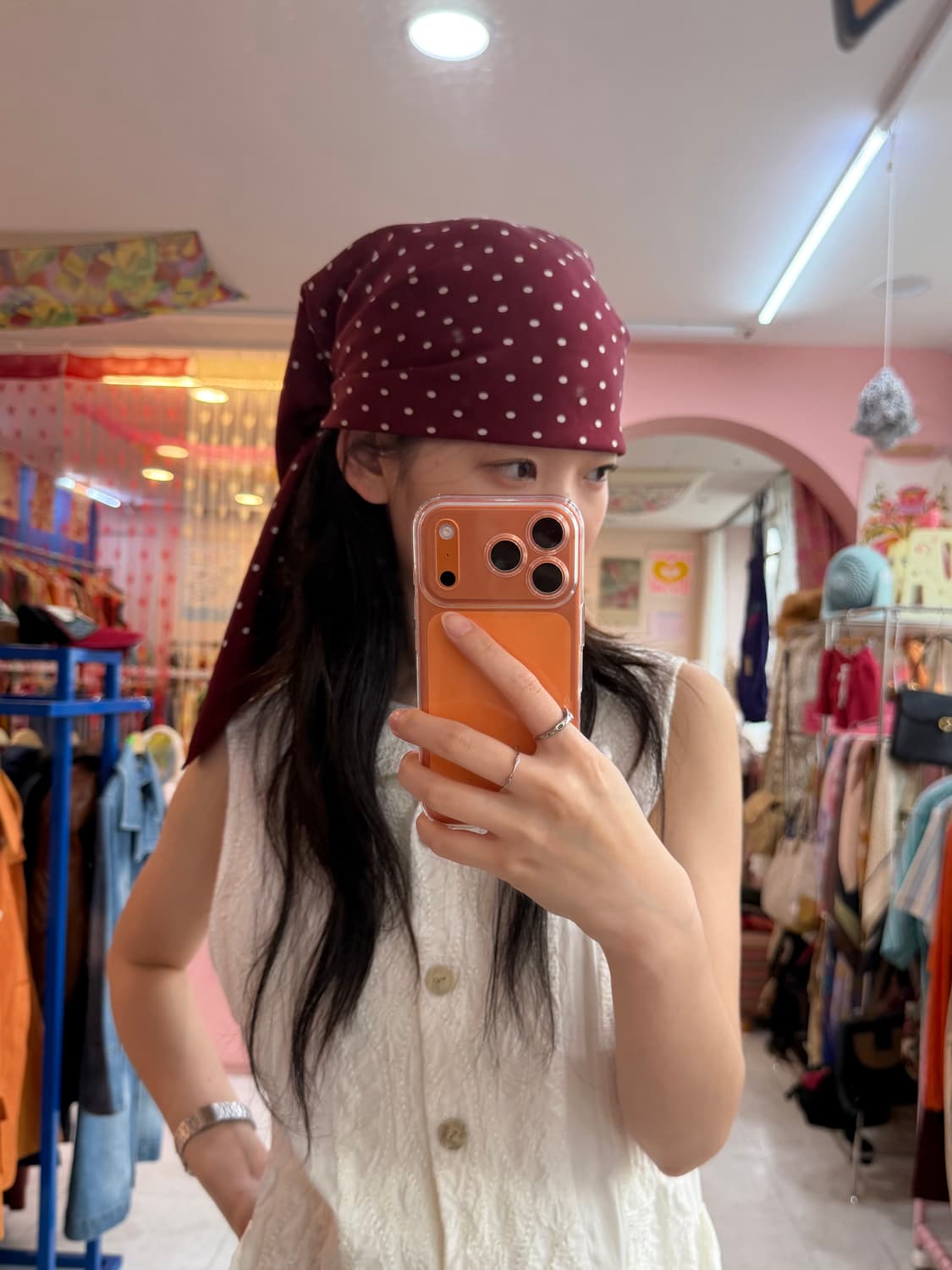 빈티지 버건디 도트 스카프 상품이미지2