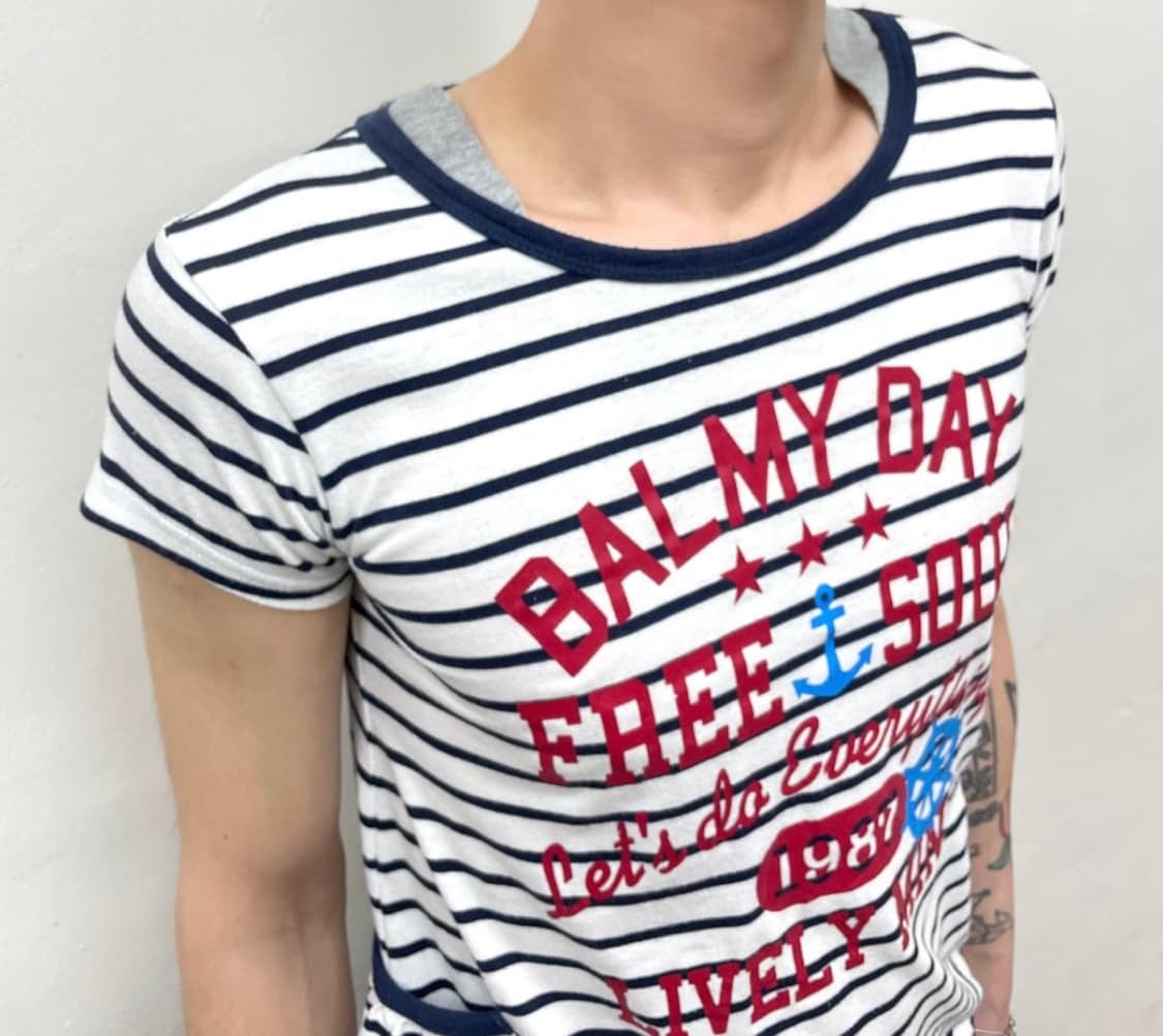 Stripe pocket gray shoulder T-shirt 상품이미지3