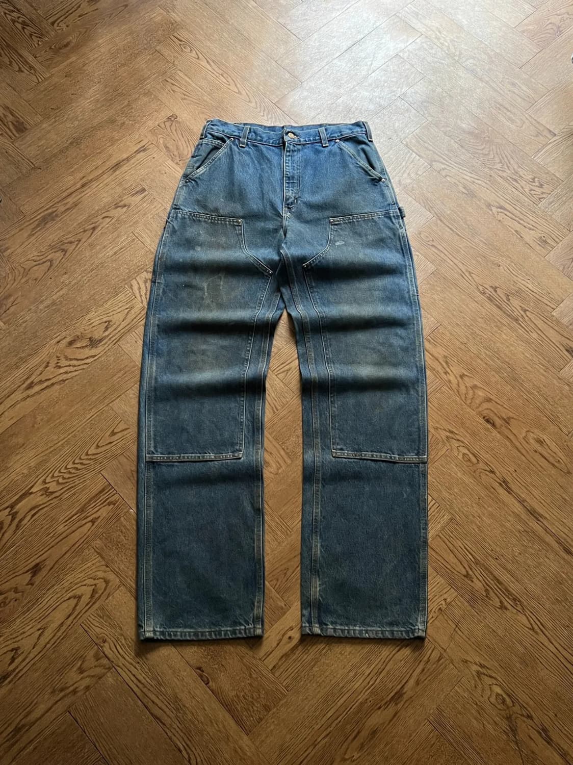 [33]칼하트 USA 더티워싱 더블니 워크 데님 팬츠 상품이미지1