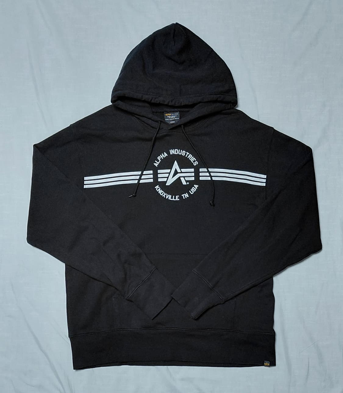[L] 알파 인더스트리 빅로고 블랙 후드티 (기모X) 상품이미지1
